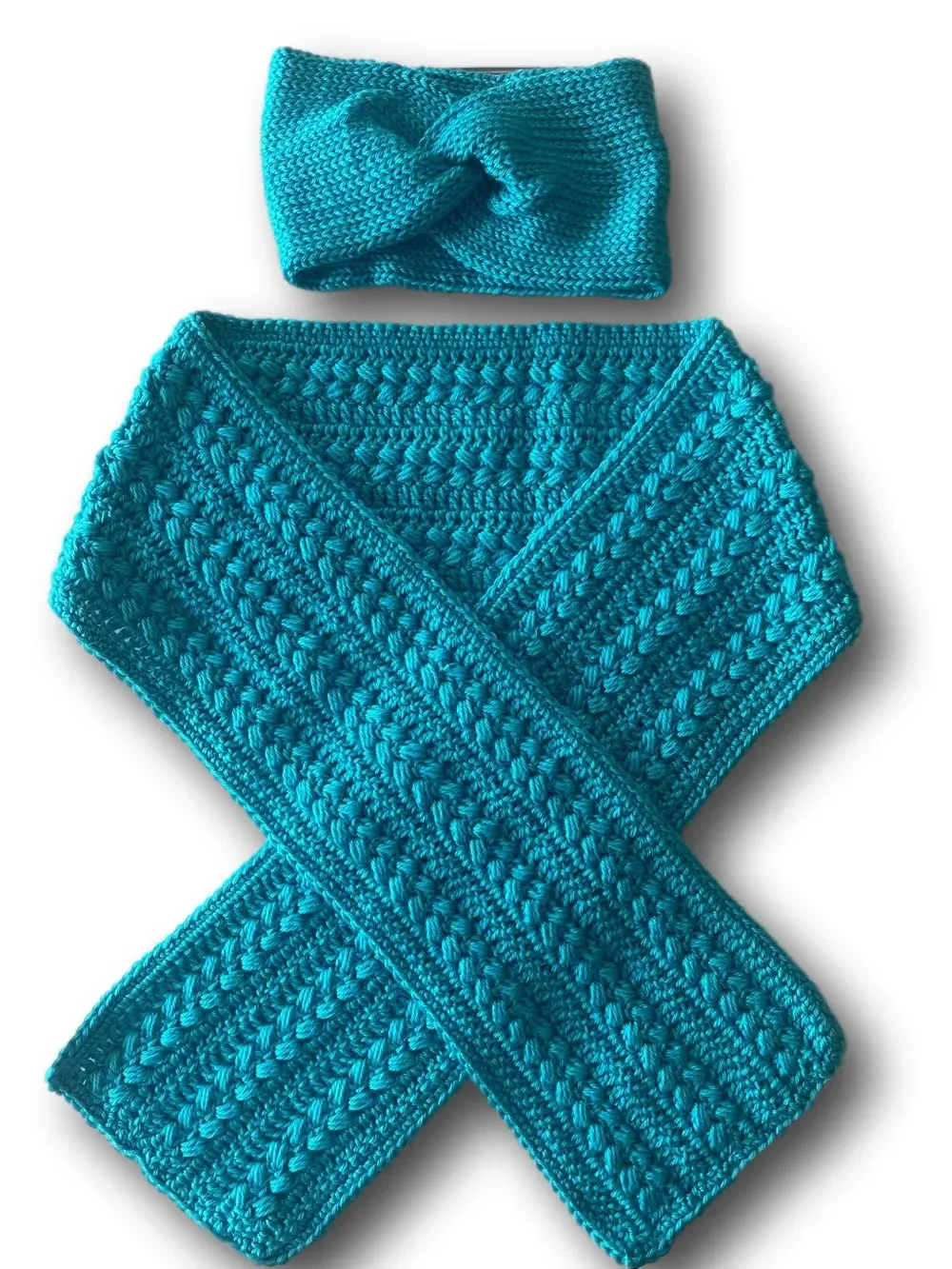 Handmade Teal Crochet Scarf & Headband Set